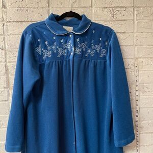 Vintage Katz blue embroidery housecoat bathrobe  L